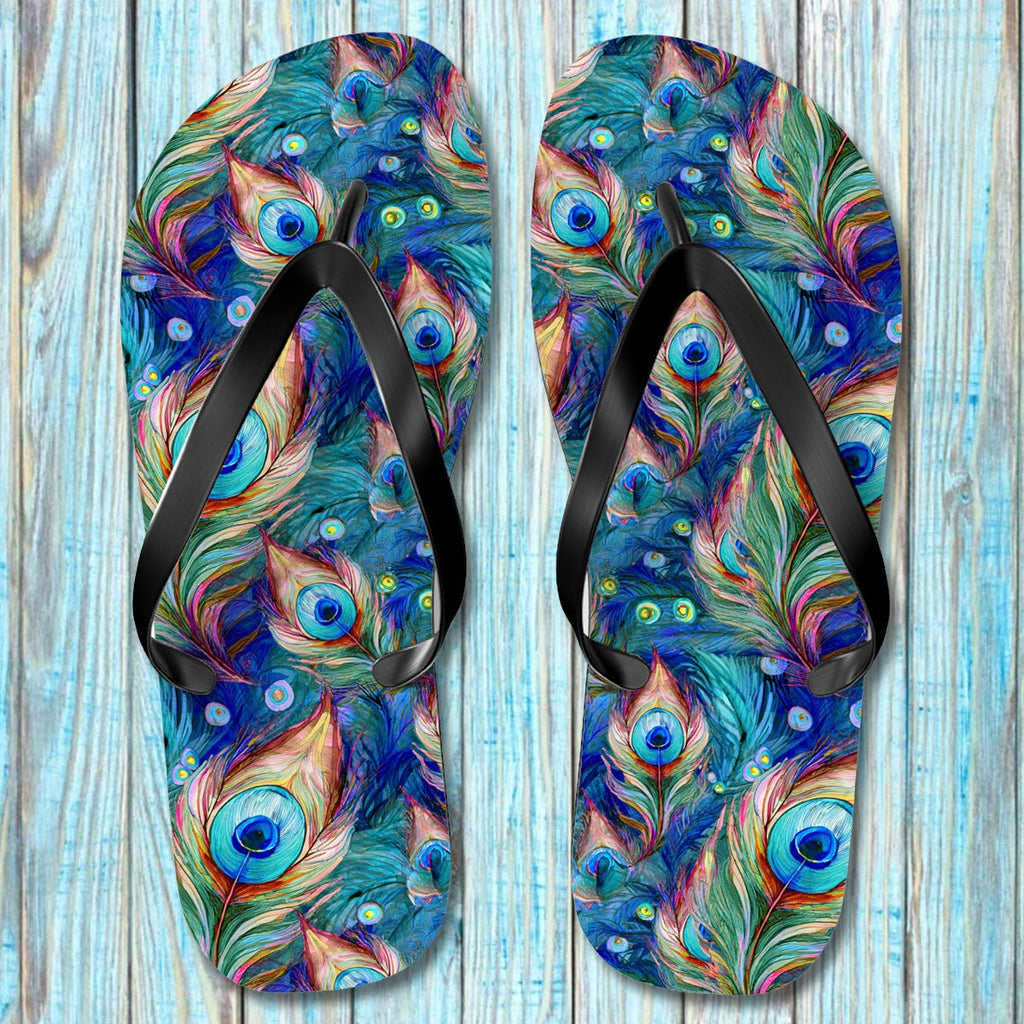 Peacock Feather Pattern Flip Flop Shoes