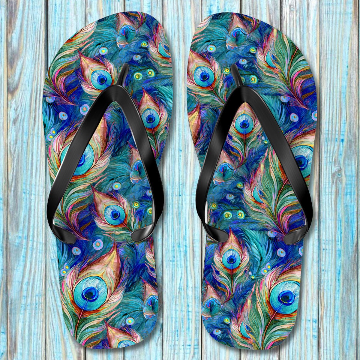 Peacock Feather Pattern Flip Flop Shoes