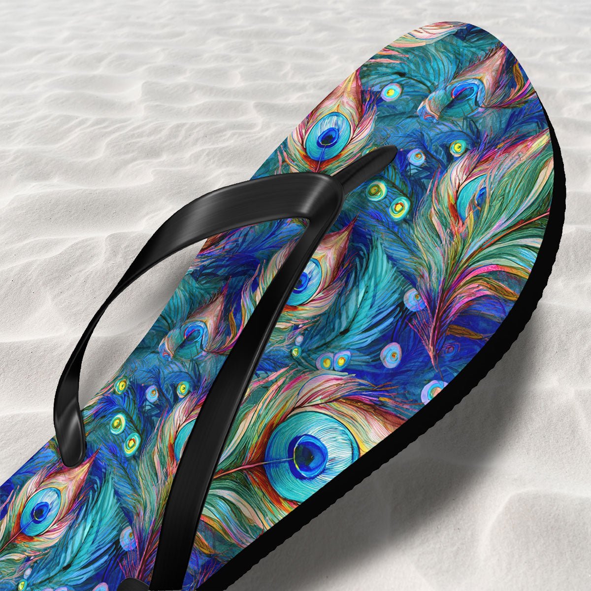 Peacock Feather Pattern Flip Flop Shoes