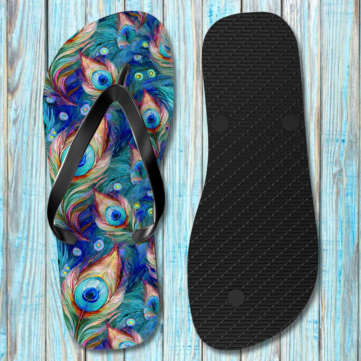 Peacock Feather Pattern Flip Flop Shoes