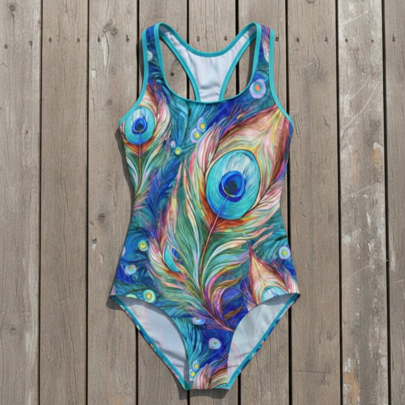 Women's Peacock Pattern Sporty Racerback Swimsuit
