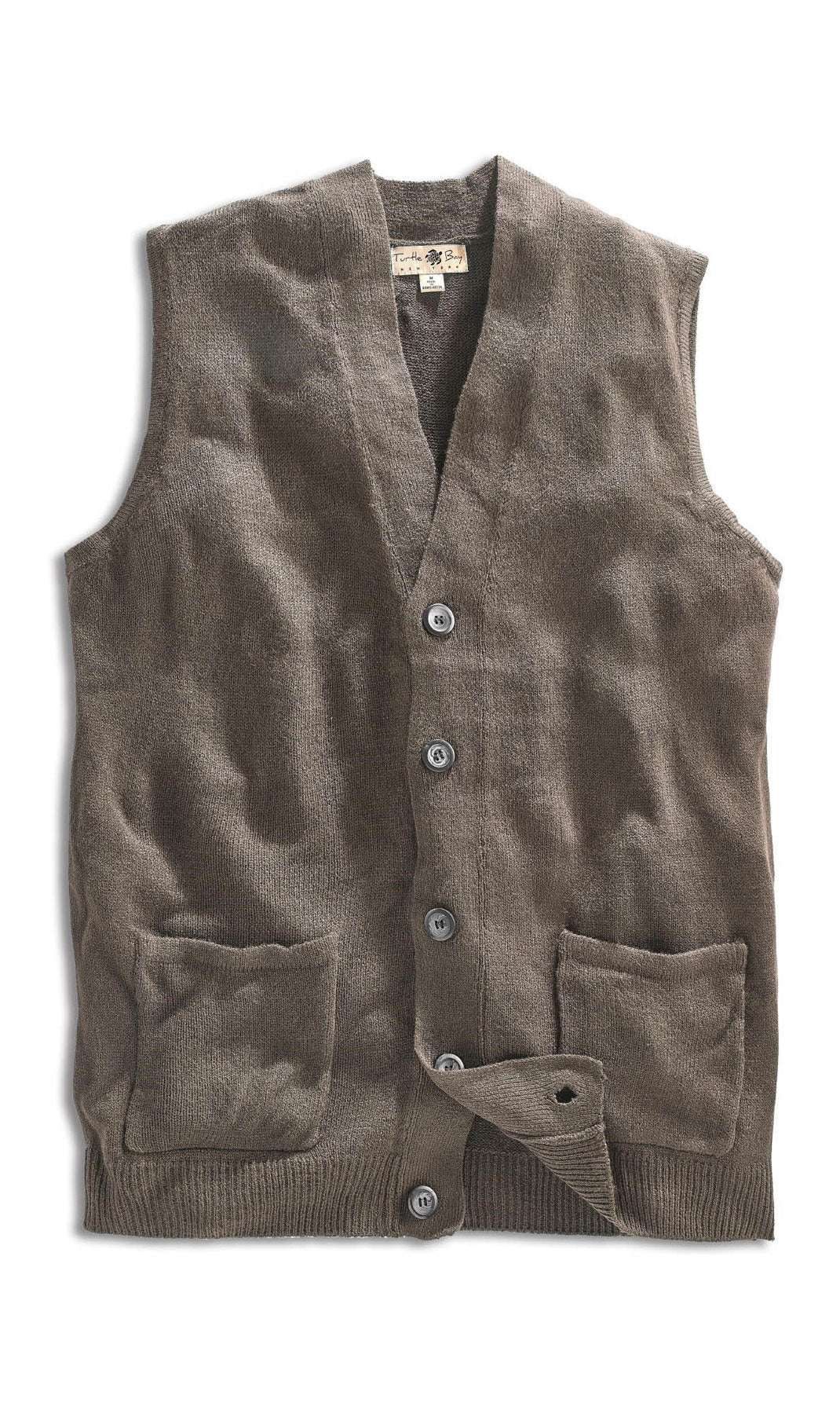 Men's Cashmere-Like Button Front Flat Knit Sweater Vest with Chest Pockets