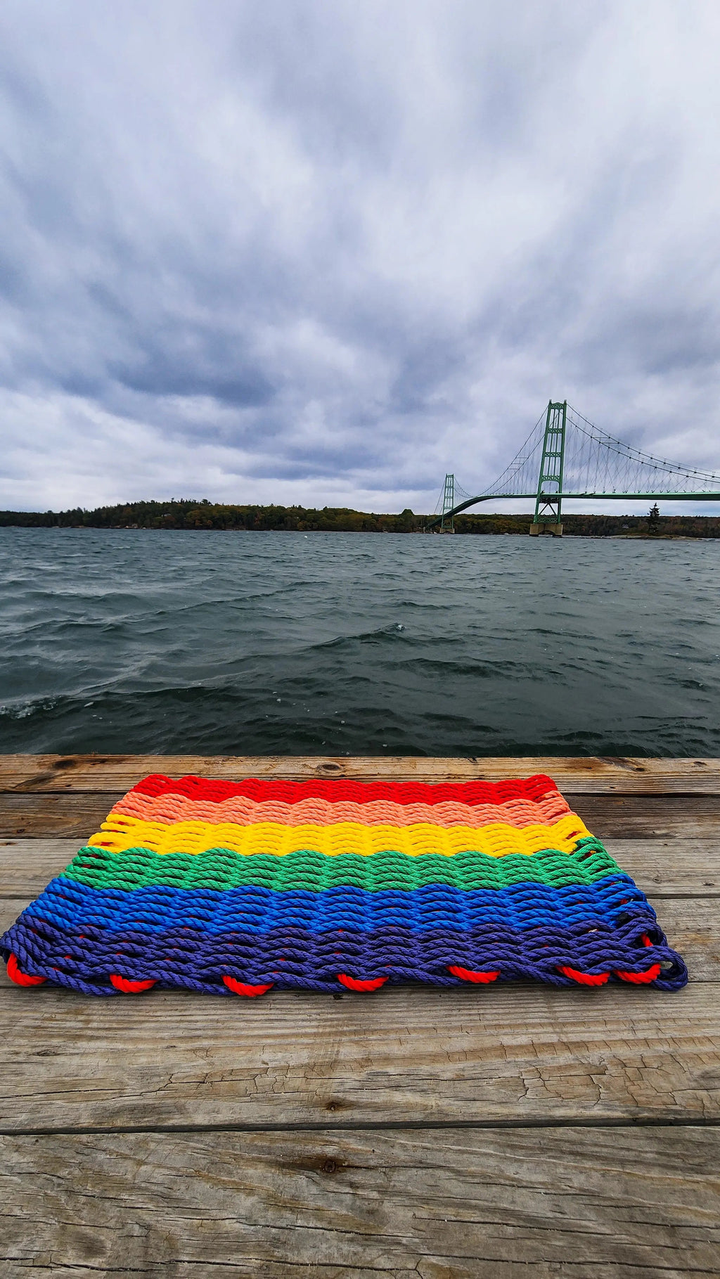 Rainbow Rope Mat made with Lobster Rope, Maine Made