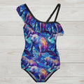 Ruffled One Piece Swimsuit For Girls | Manatee Pattern