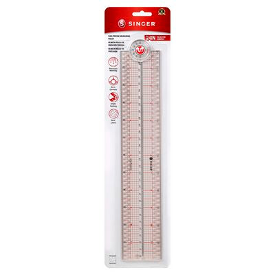 Singer 24-inch quilting ruler in clear plastic packaging with a red header card, shown against a plain white background.