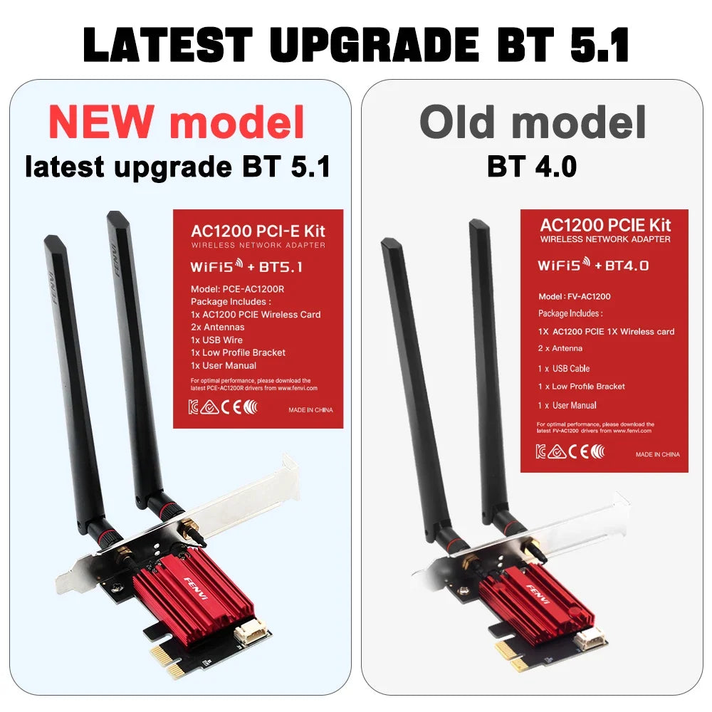 Comparison of latest upgrade BT 5.1 and old model BT 4.0 wireless network adapters.