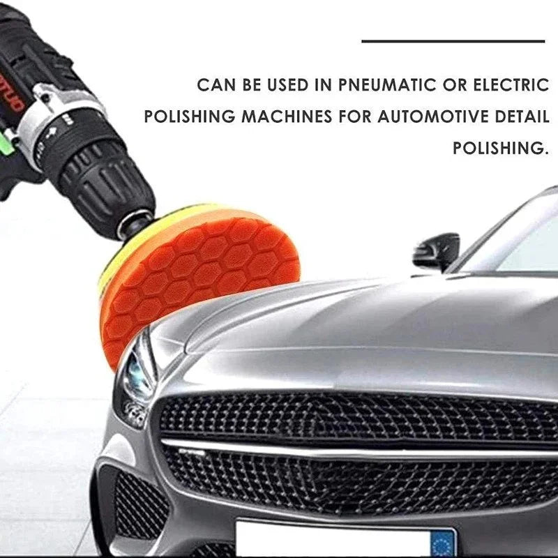 Car polishing tool being used on a car with text about its use in polishing machines.