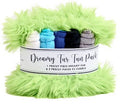 Dreamy Fur Fun Pack containing a fluffy lime green dreamy fur piece and three folded precut pieces in white, light blue, navy, and gray, wrapped in a white paper band.