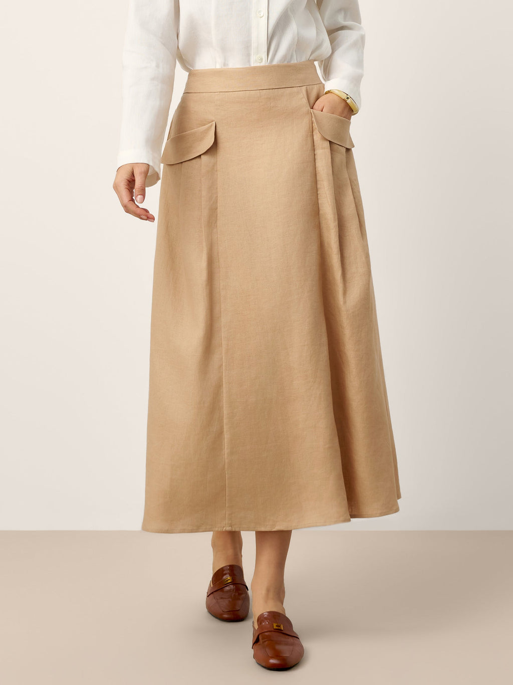 100% Linen Flap Pocket A-Line Skirt IANTHE
