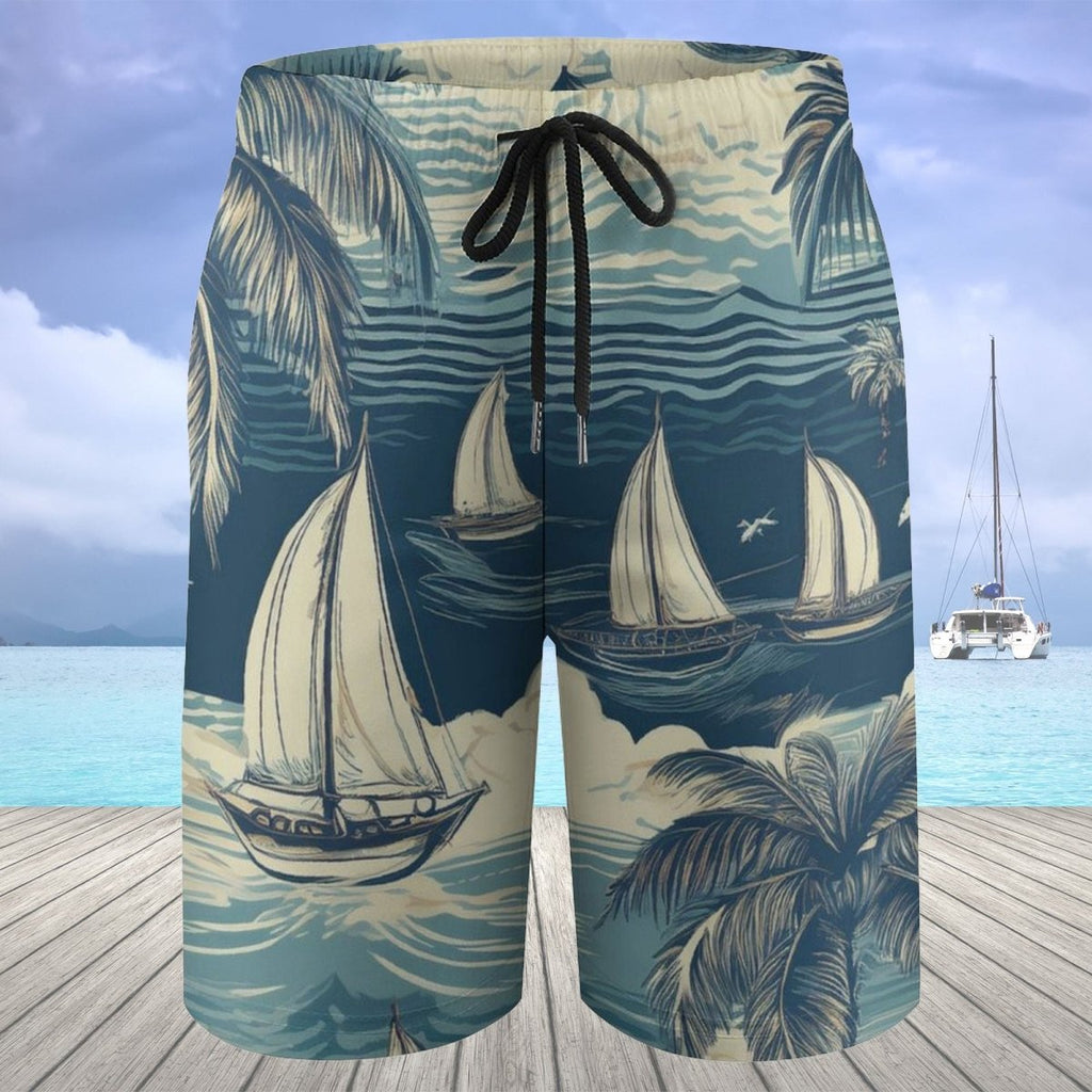 Nautical Kids Sailboat Pattern Board Shorts