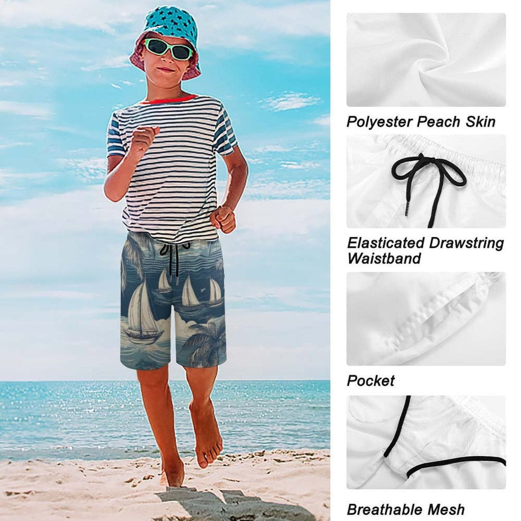 Nautical Kids Sailboat Pattern Board Shorts