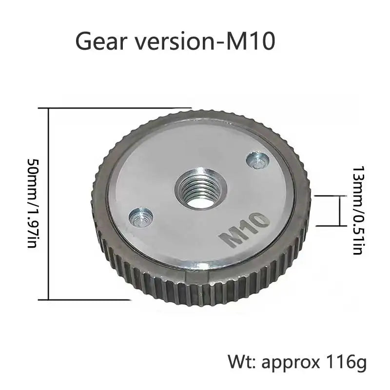 Gear version-M10 with dimensions and weight information on a white background