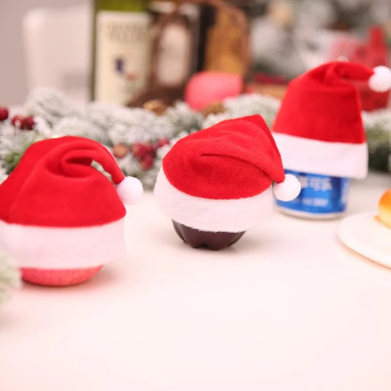 3pcs/Set Mini Christmas Hat Santa Claus Hat Xmas Apple bag Wine Bottle Caps Christmas Gift Caps for New Year Tree Ornament Decor