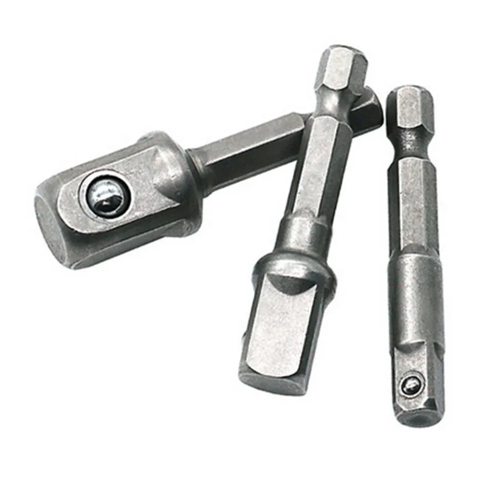 Three metal drill bits on a white background