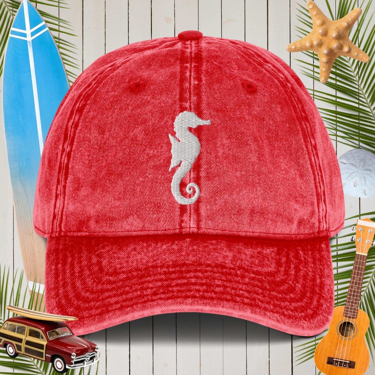 Vintage Seahorse Cotton Blend Baseball Cap