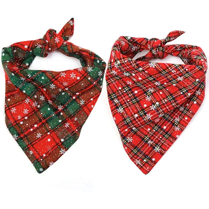 Dog Bandanas Large Pet Scarf Christmas Snow Print Dog Cotton Plaid WashableBow Ties Collar Cat Dog Scarf Large Accessories