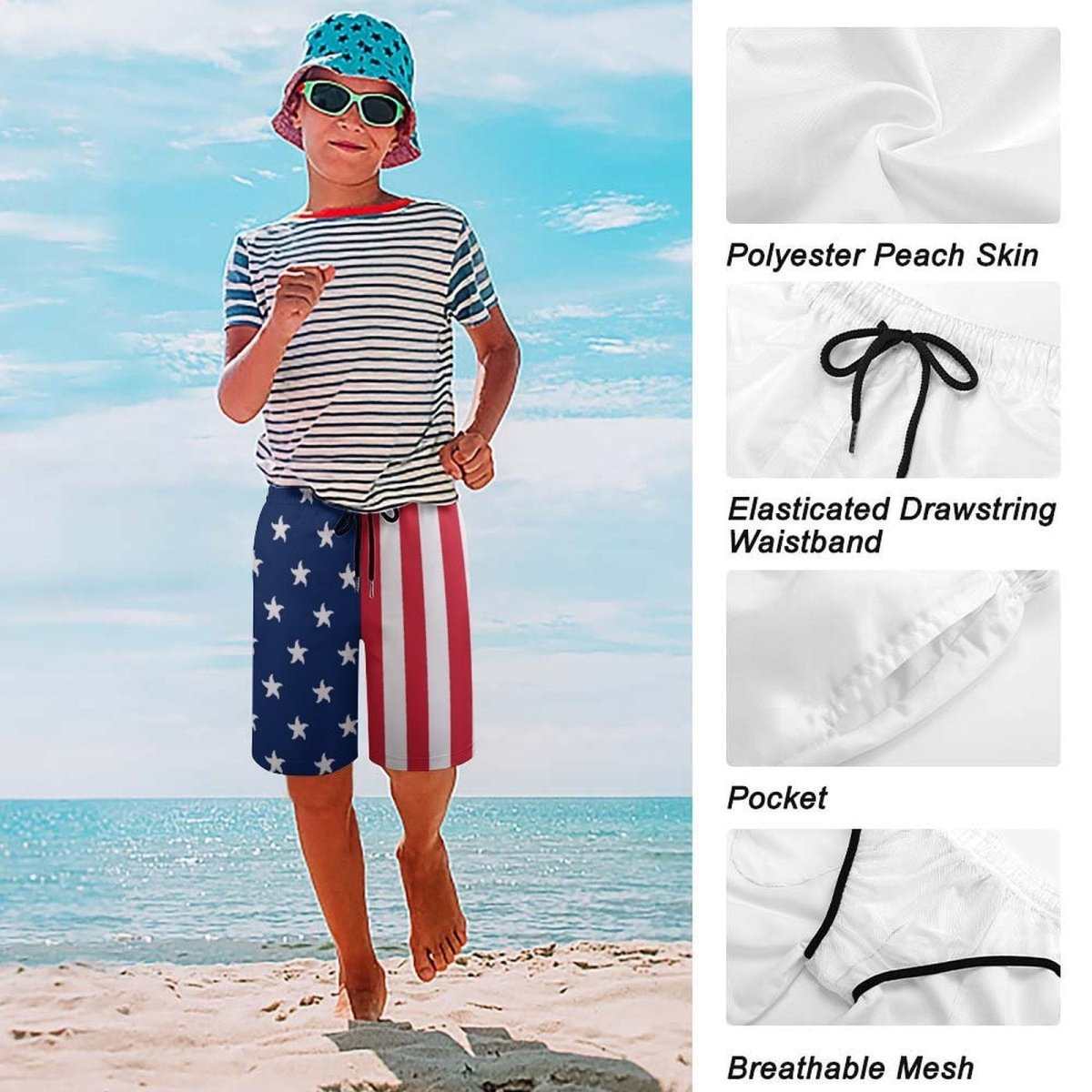 Kids USA Flag Beach Shorts | Americana Board Shorts