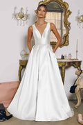 Amoris T814W V-Neckline Satin A-Line Mikado Bridal Gown