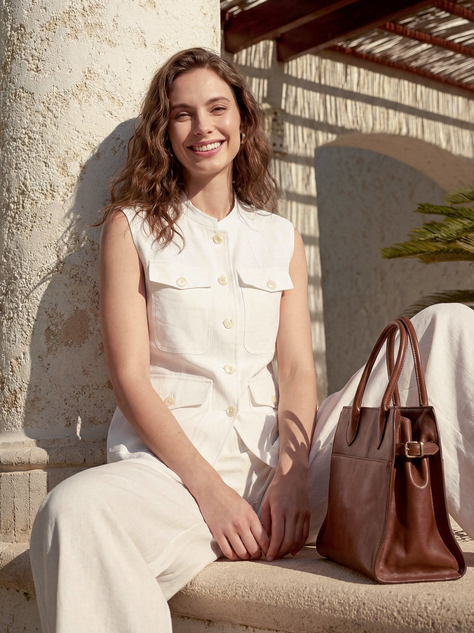 Linen Four-Pocket Tailored Sleeveless Vest COSIMA