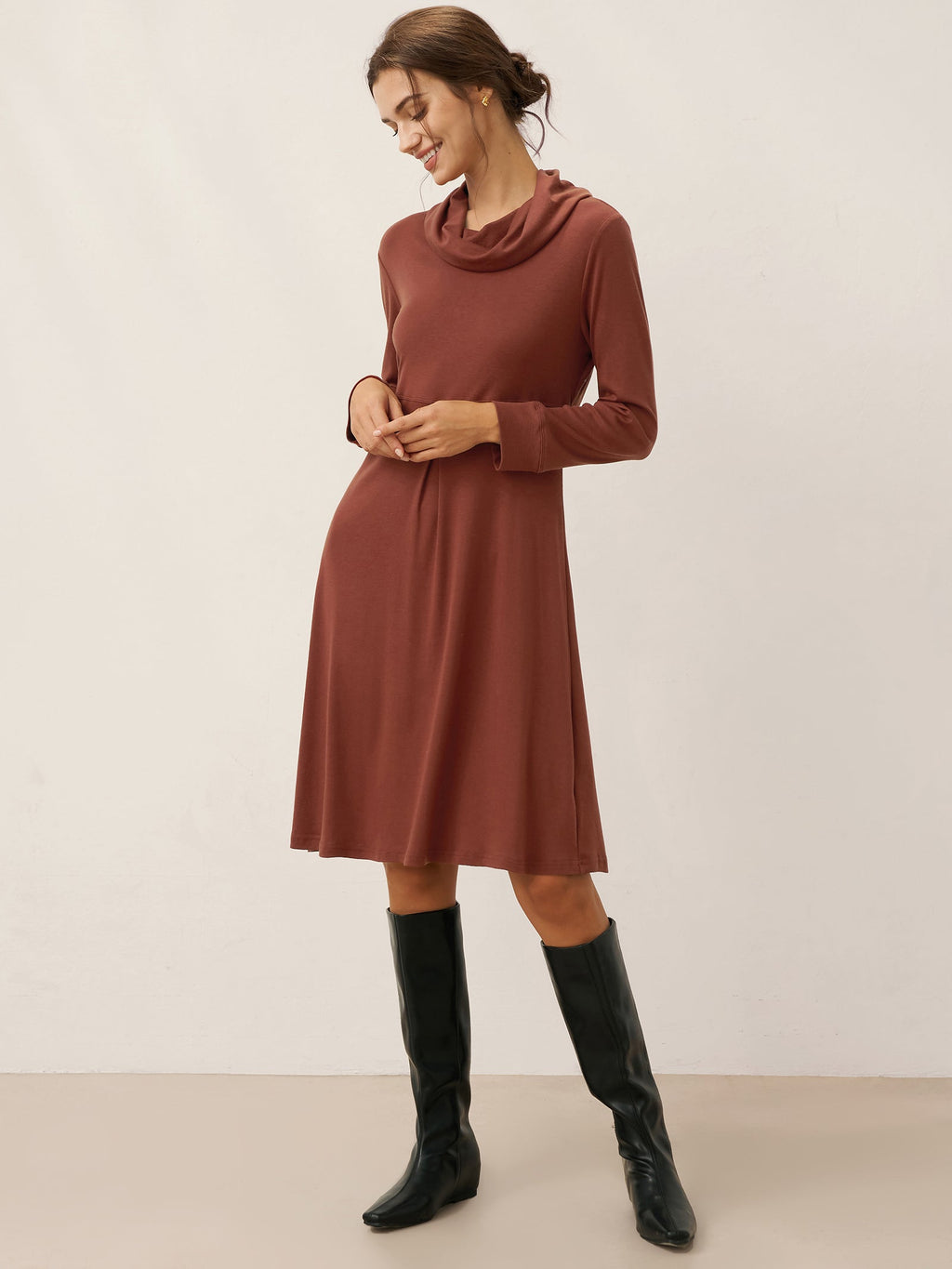 Lyocell Wool Draped Neck Stretch Mini Dress KIRA