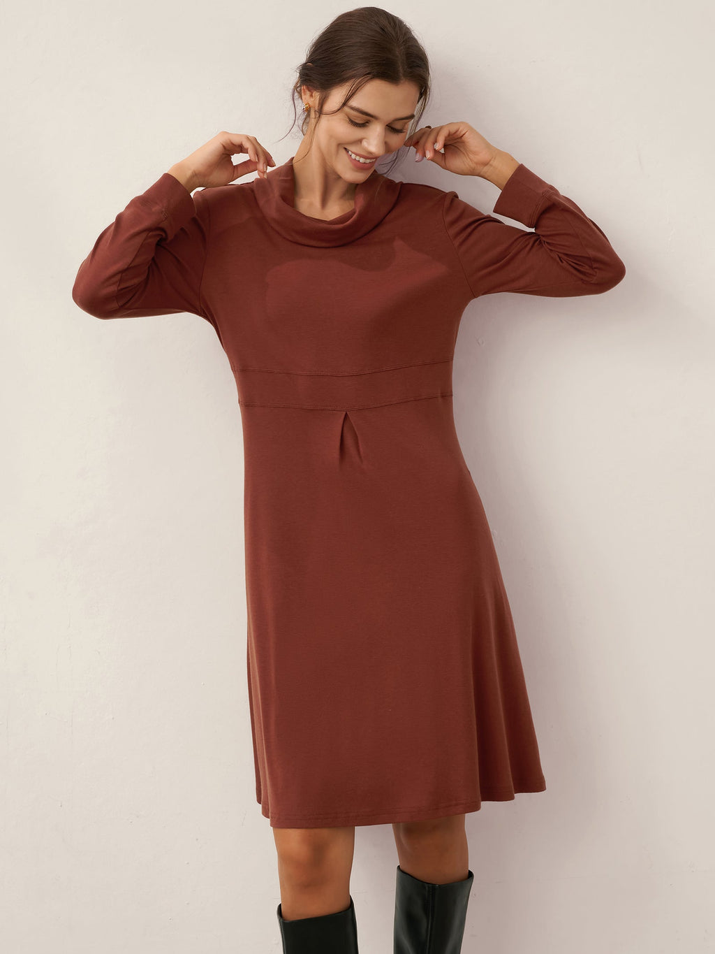 Lyocell Wool Draped Neck Stretch Mini Dress KIRA