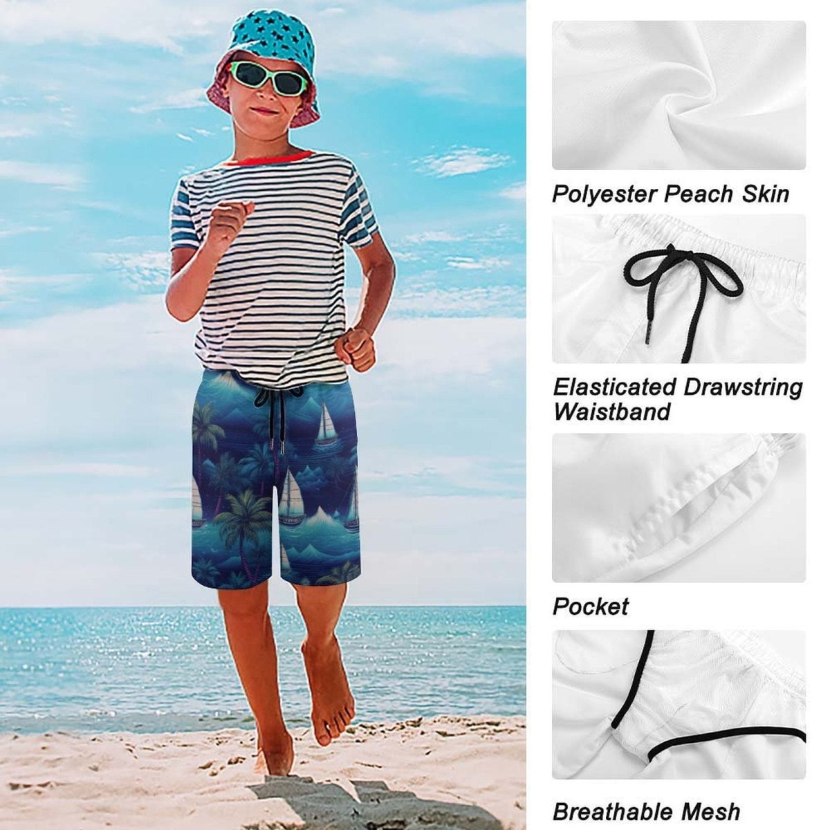 Children's Tropical Nights Sailboat Island Board Shorts