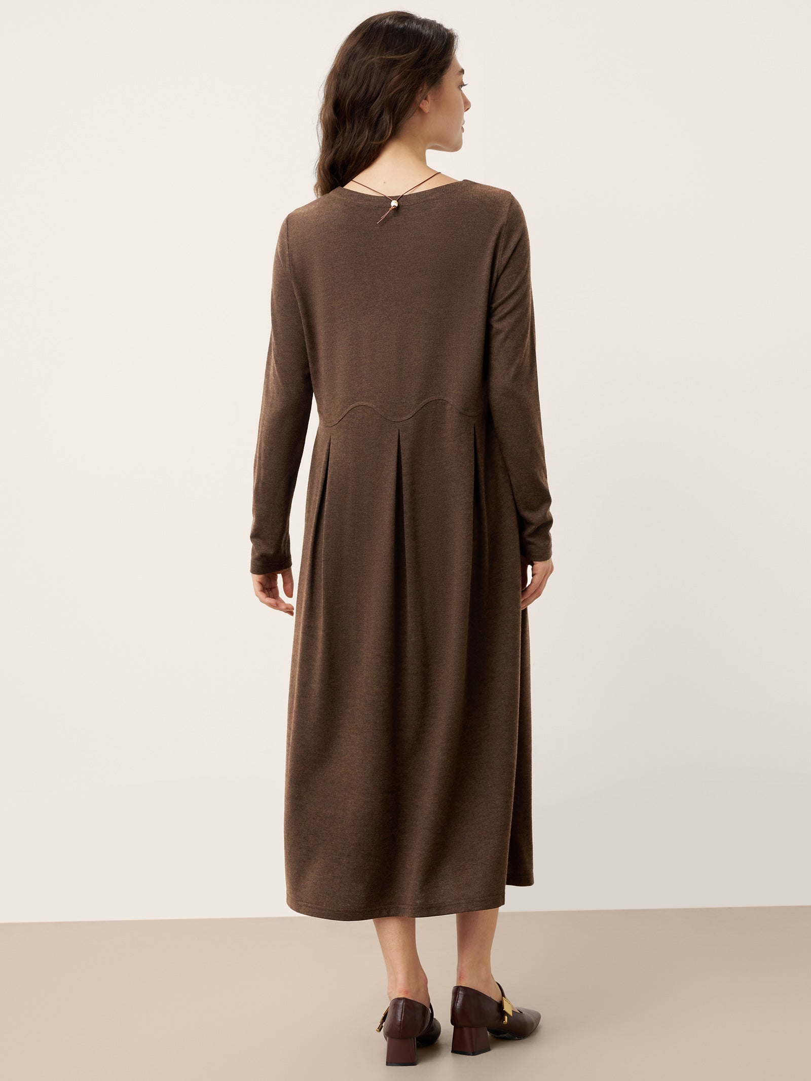 Wool Arc-Panel Sculpted Pleats Midi Dress CALISTA