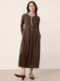 Wool Arc-Panel Sculpted Pleats Midi Dress CALISTA