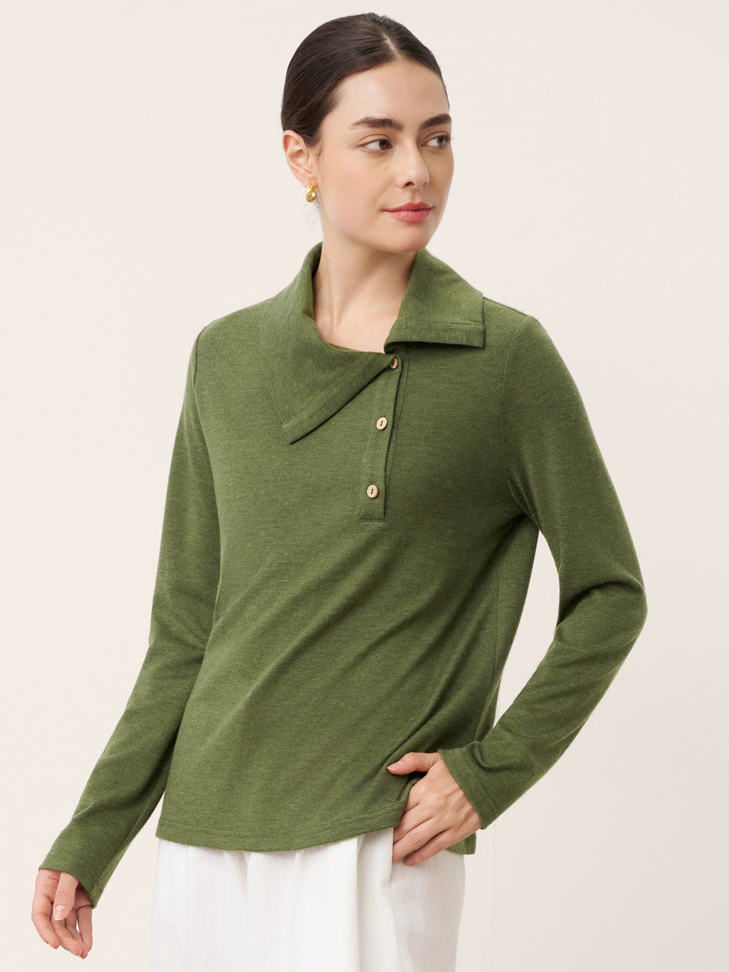 Wool Asymmetric Lapel Fruit Button Decor Top YSABEL