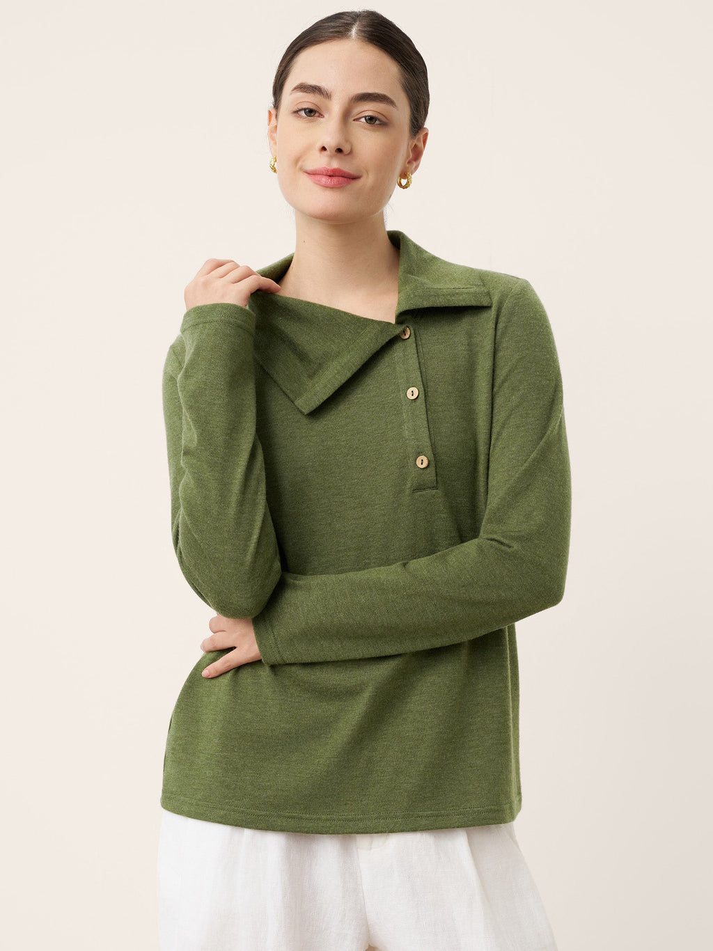 Wool Asymmetric Lapel Fruit Button Decor Top YSABEL