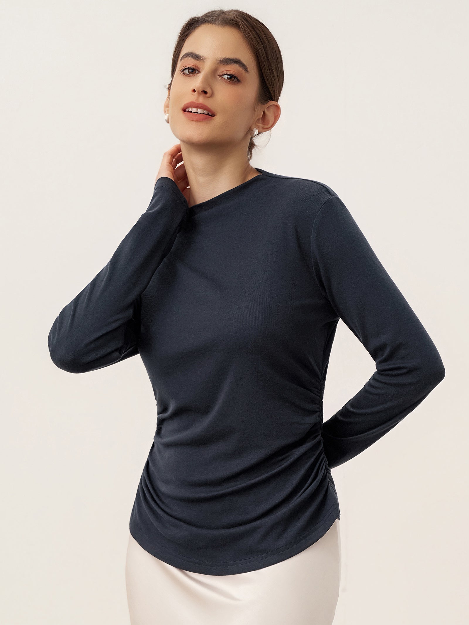 Wool Mock Neck Waist Pleat Top ISOLDE