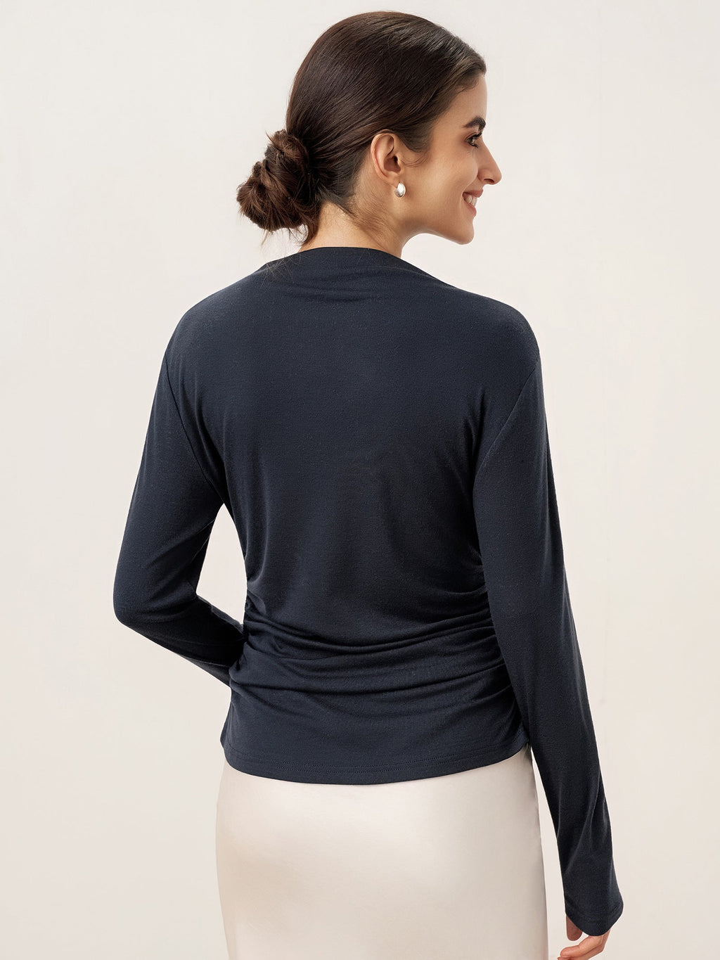 Wool Mock Neck Waist Pleat Top ISOLDE