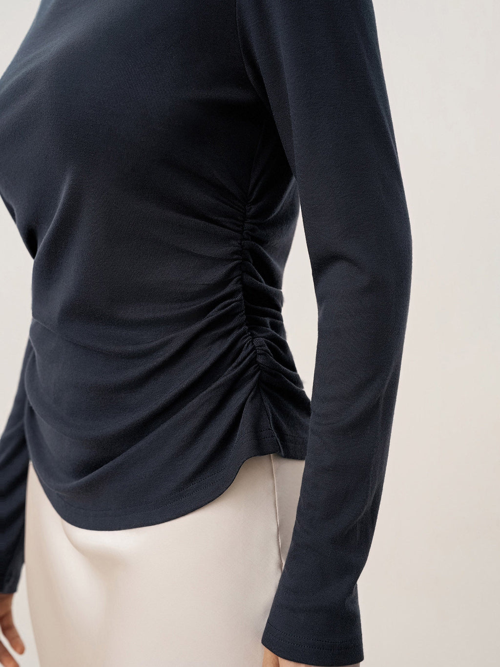 Wool Mock Neck Waist Pleat Top ISOLDE