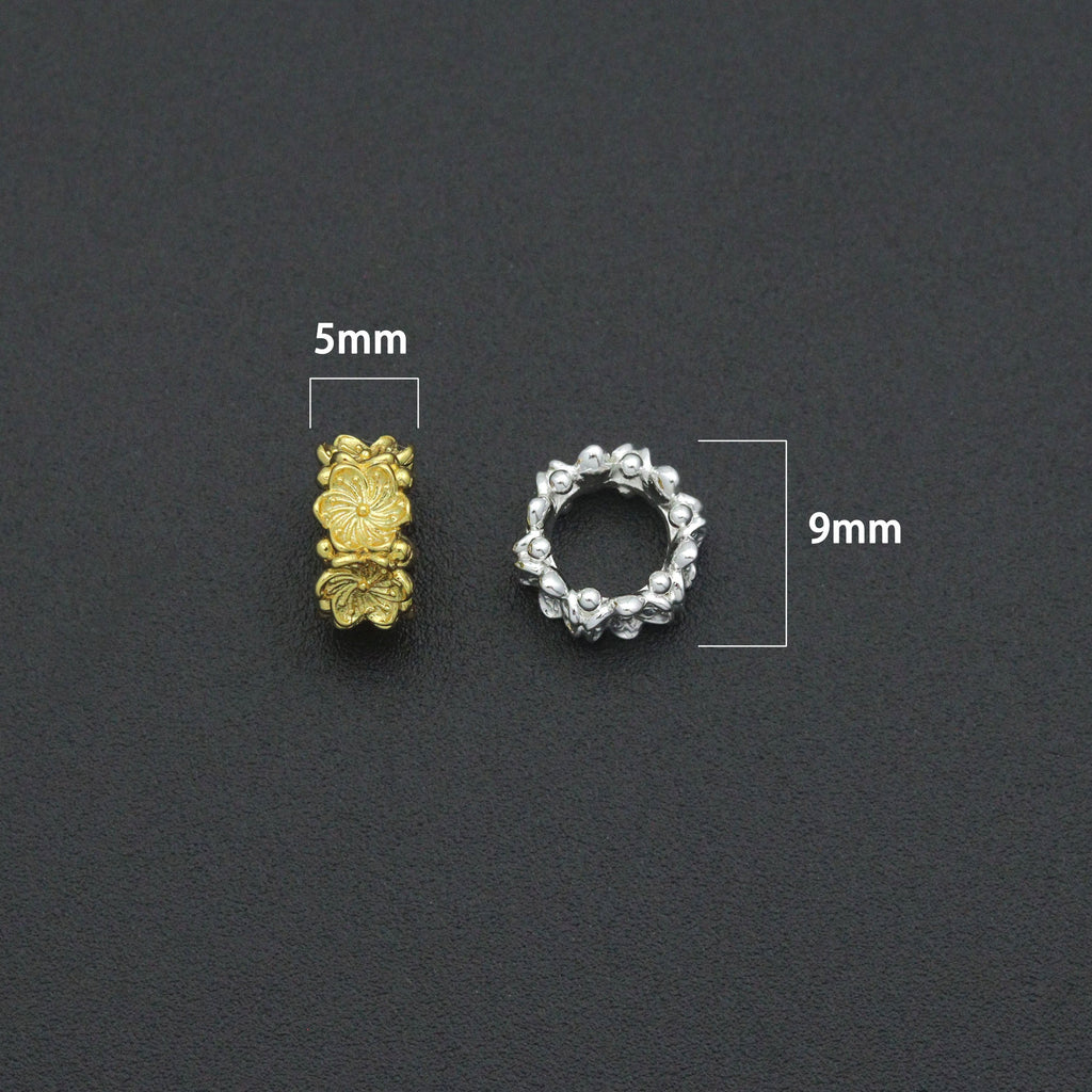 Gold Silver Flower big hole spacer beads, Sku#Y1070C