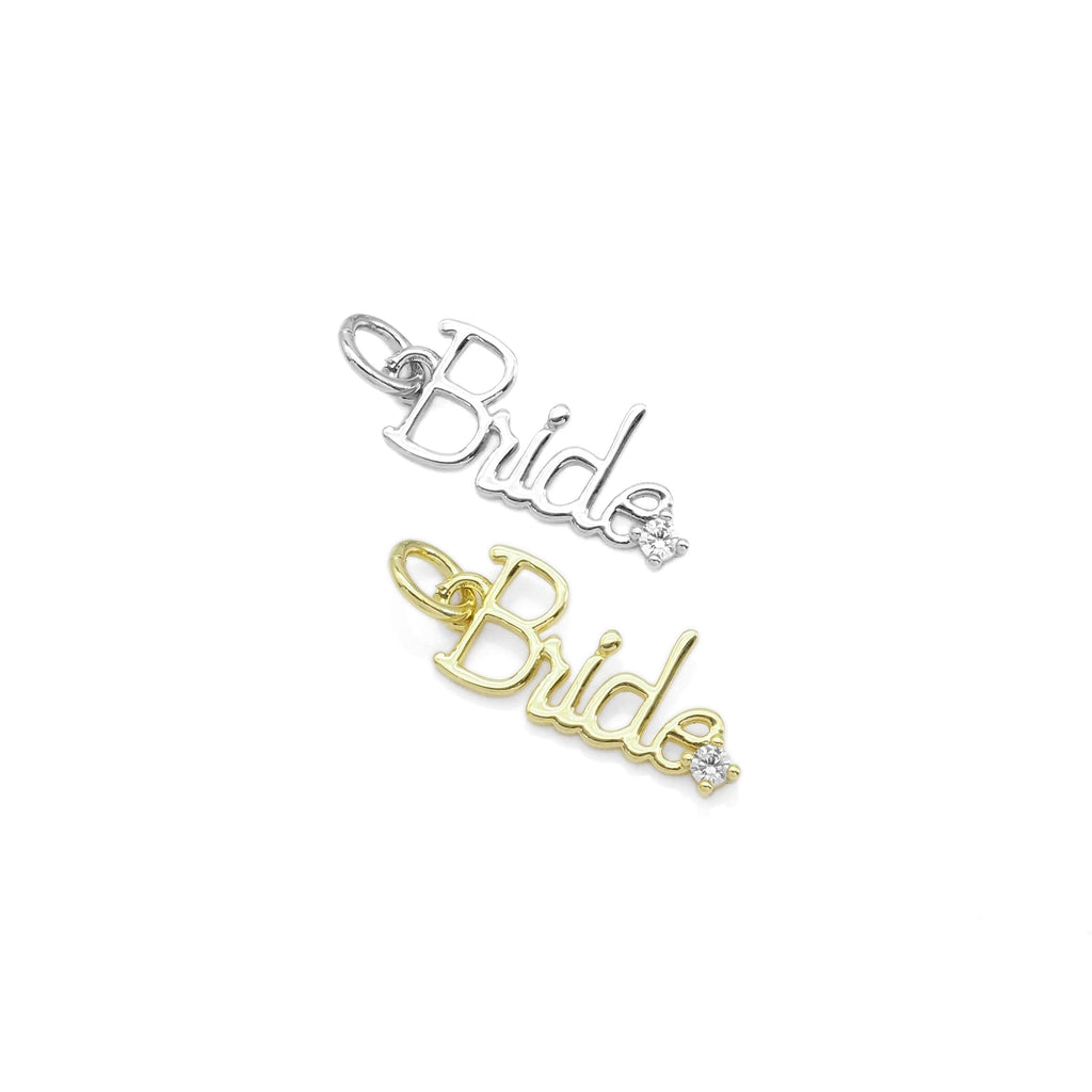 Gold Silver CZ Bride word diamond Charm, Sku#Z1473