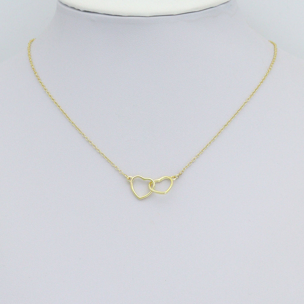 Gold Double Hearts Connector Charm Pendant,Sku#LX873