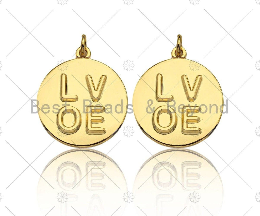 18k Shiny Gold Finish Round LOVE Coin Charms, Embossment LOVE Charms, Round Coin Pendant, Gold Charm, DIY Necklace Charms, 20mm, Sku#Y275