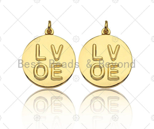 18k Shiny Gold Finish Round LOVE Coin Charms, Embossment LOVE Charms, Round Coin Pendant, Gold Charm, DIY Necklace Charms, 20mm, Sku#Y275