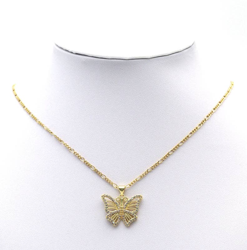 CZ Gold Filigree Butterfly Charm, Sku#LX136