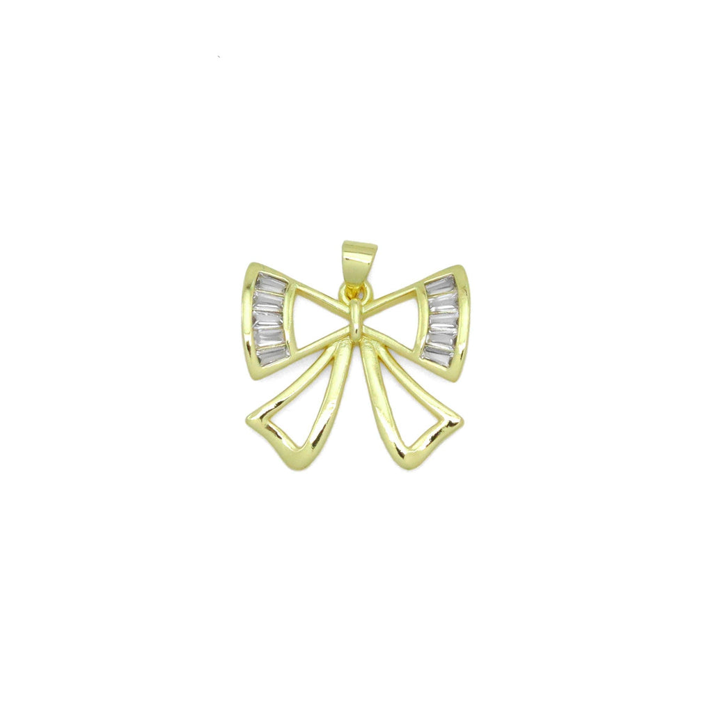 Baguette CZ Gold Bow Shape Charm Pendant, Sku#LX747-Bestbeads & Beyond
