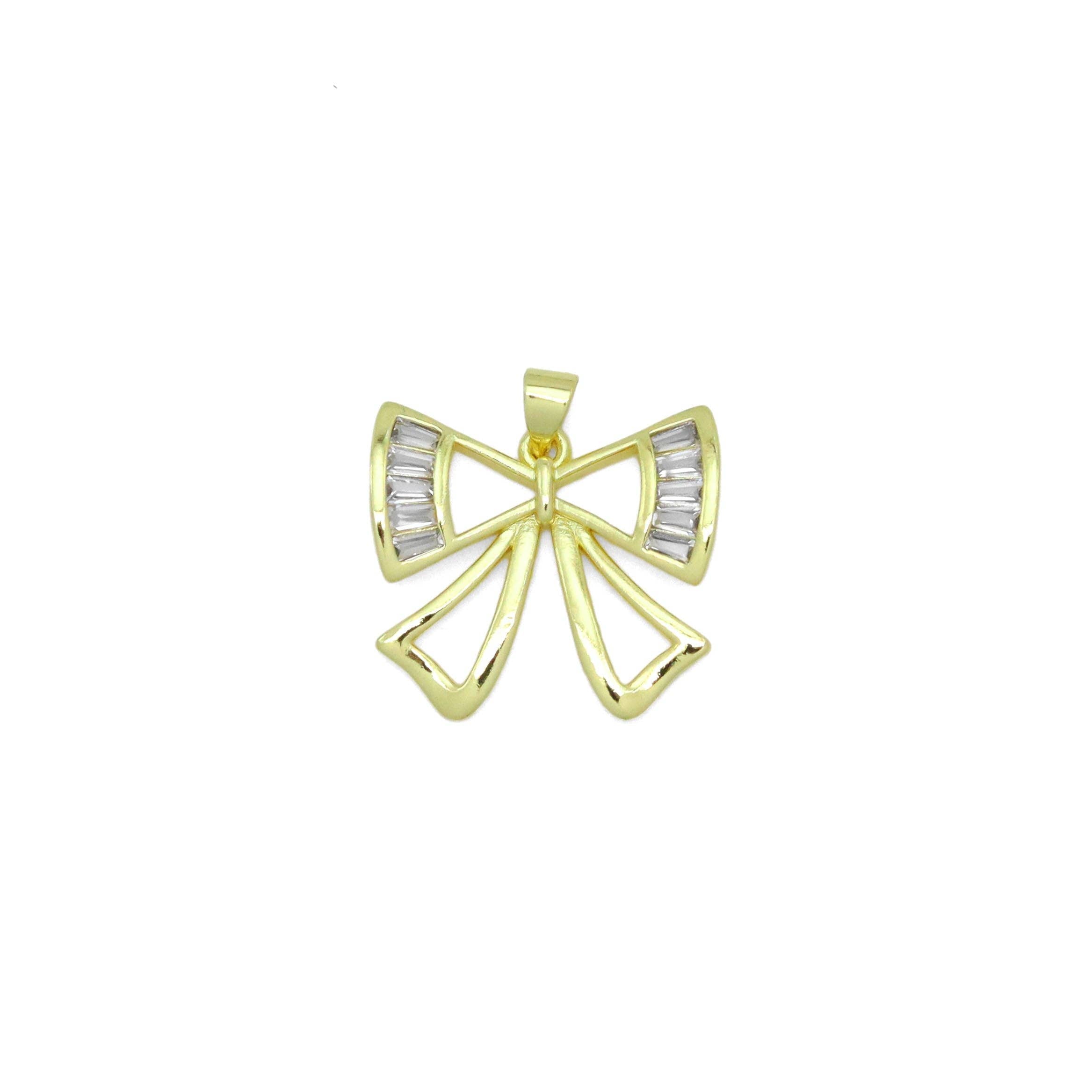 Baguette CZ Gold Bow Shape Charm Pendant, Sku#LX747-Bestbeads & Beyond