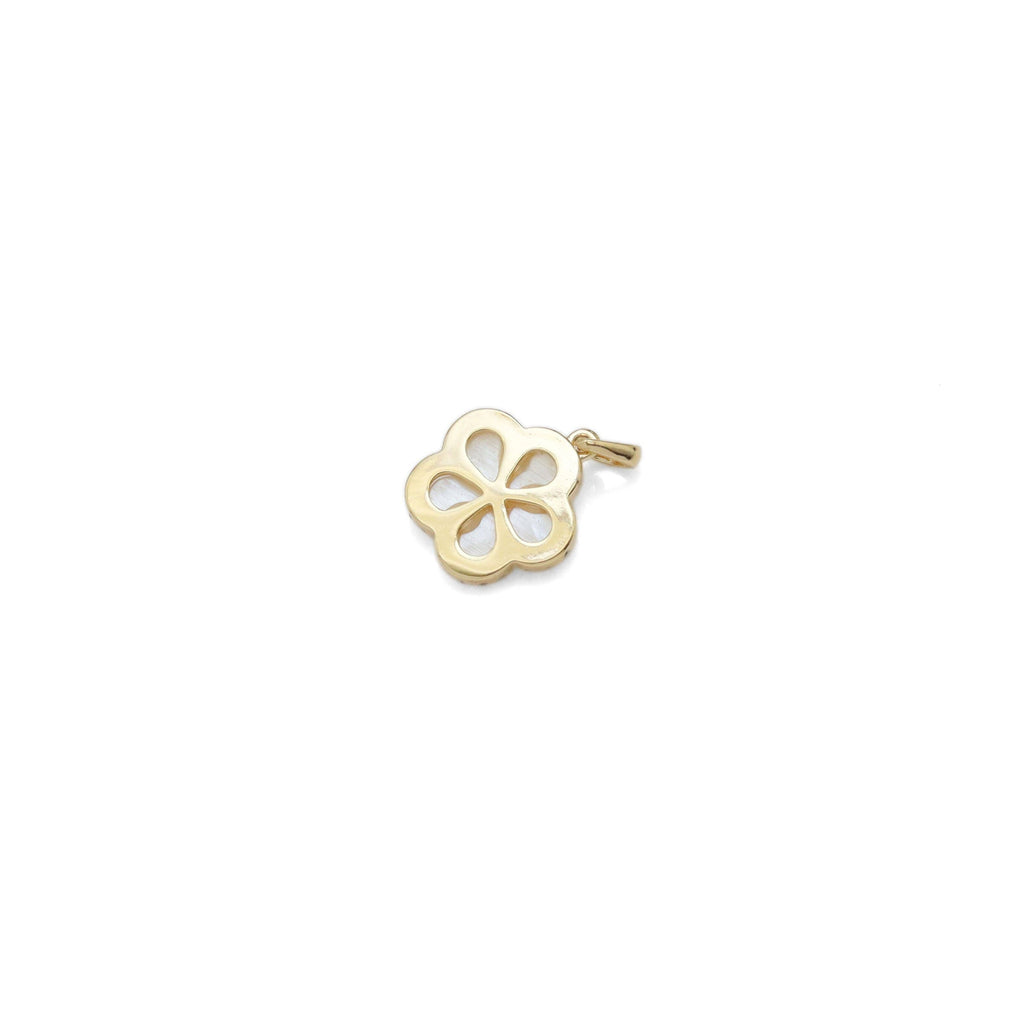 CZ White Mother of Pearl  Flower Gold Charm, Sku#ZX205