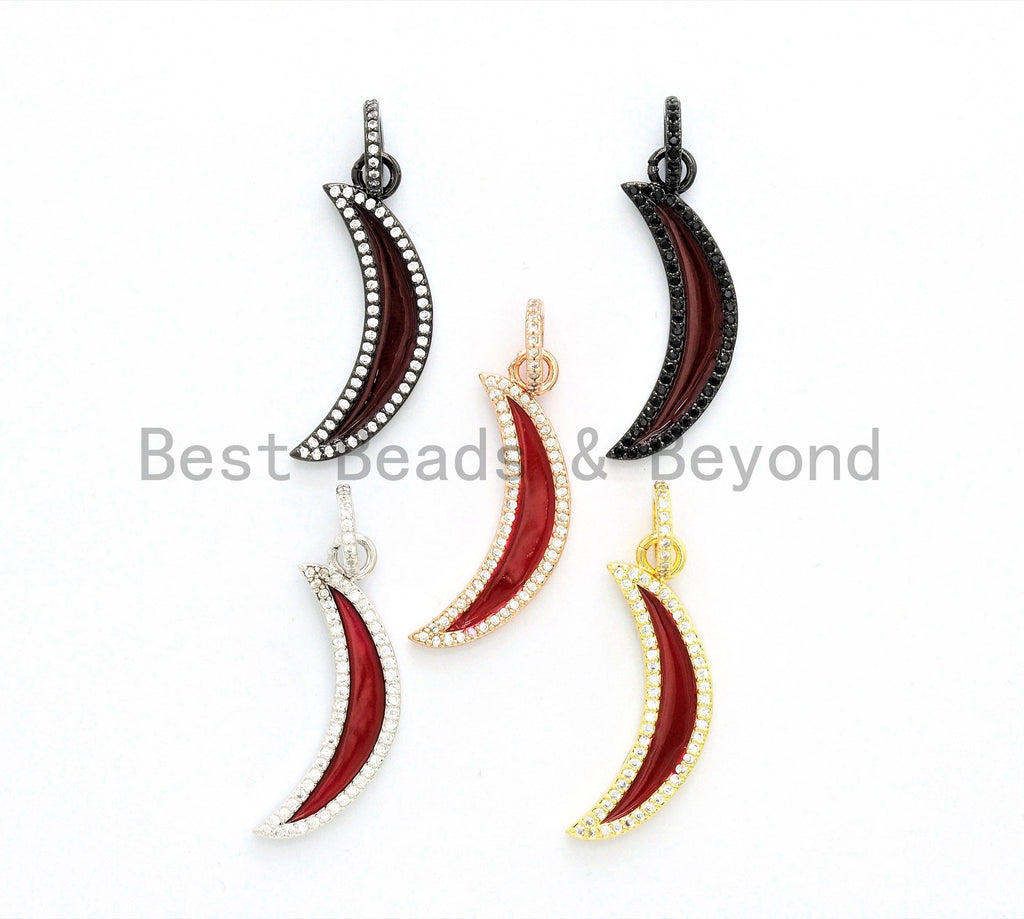 NEW Enamel Red Crescent moon Pendant,CZ Micro Pave Oil Drop Moon pendant,Enamel Charm,Enamel Jewelry,7x32mm,sku#F586
