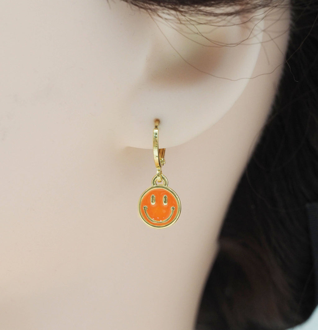 Cute Smiley Face Hoop Earrings, Sku#EF224