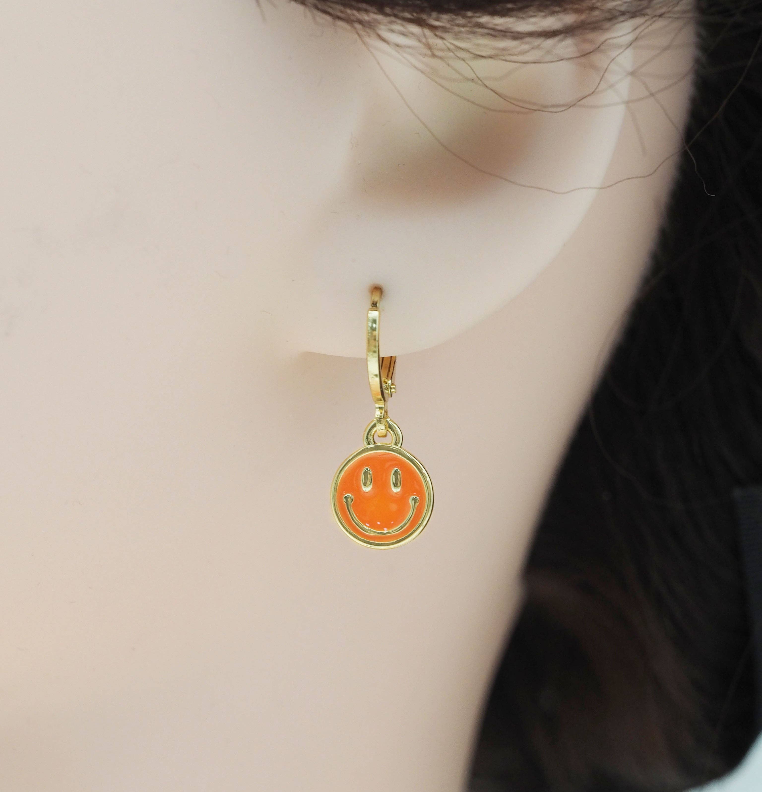 Cute Smiley Face Hoop Earrings, Sku#EF224