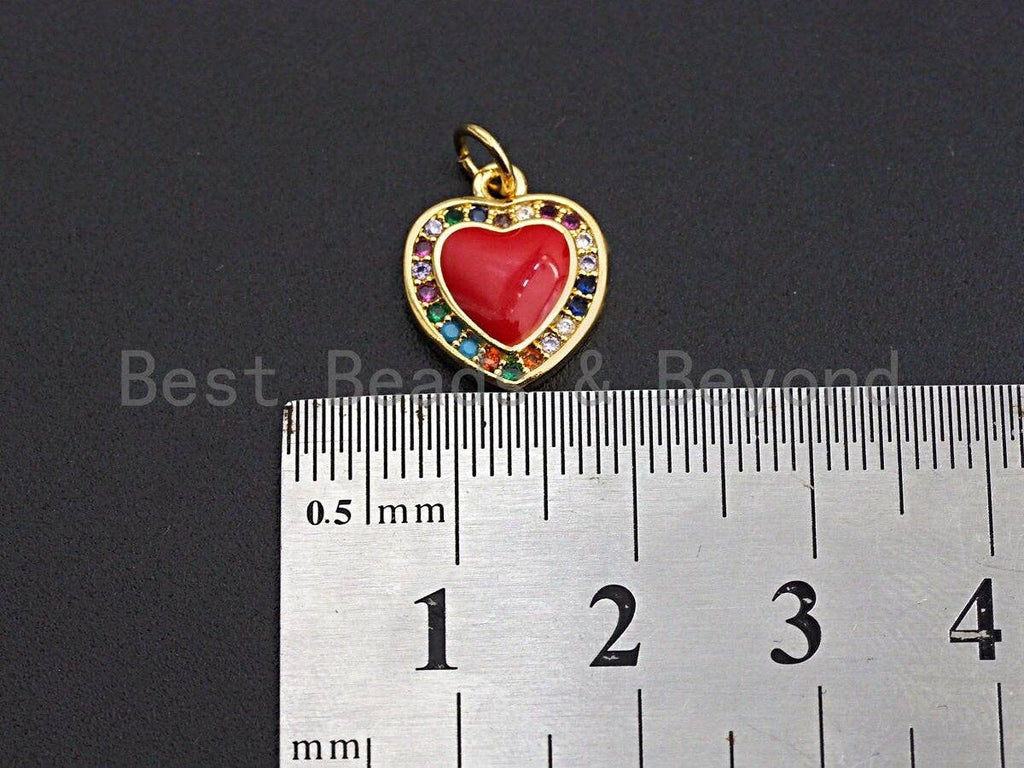 Enamel Colorful Heart With Colorful CZ Pendant,Cz Oil Drop pendant,Enamel pendant,Enamel Jewelry,12x14mm,sku#Z644