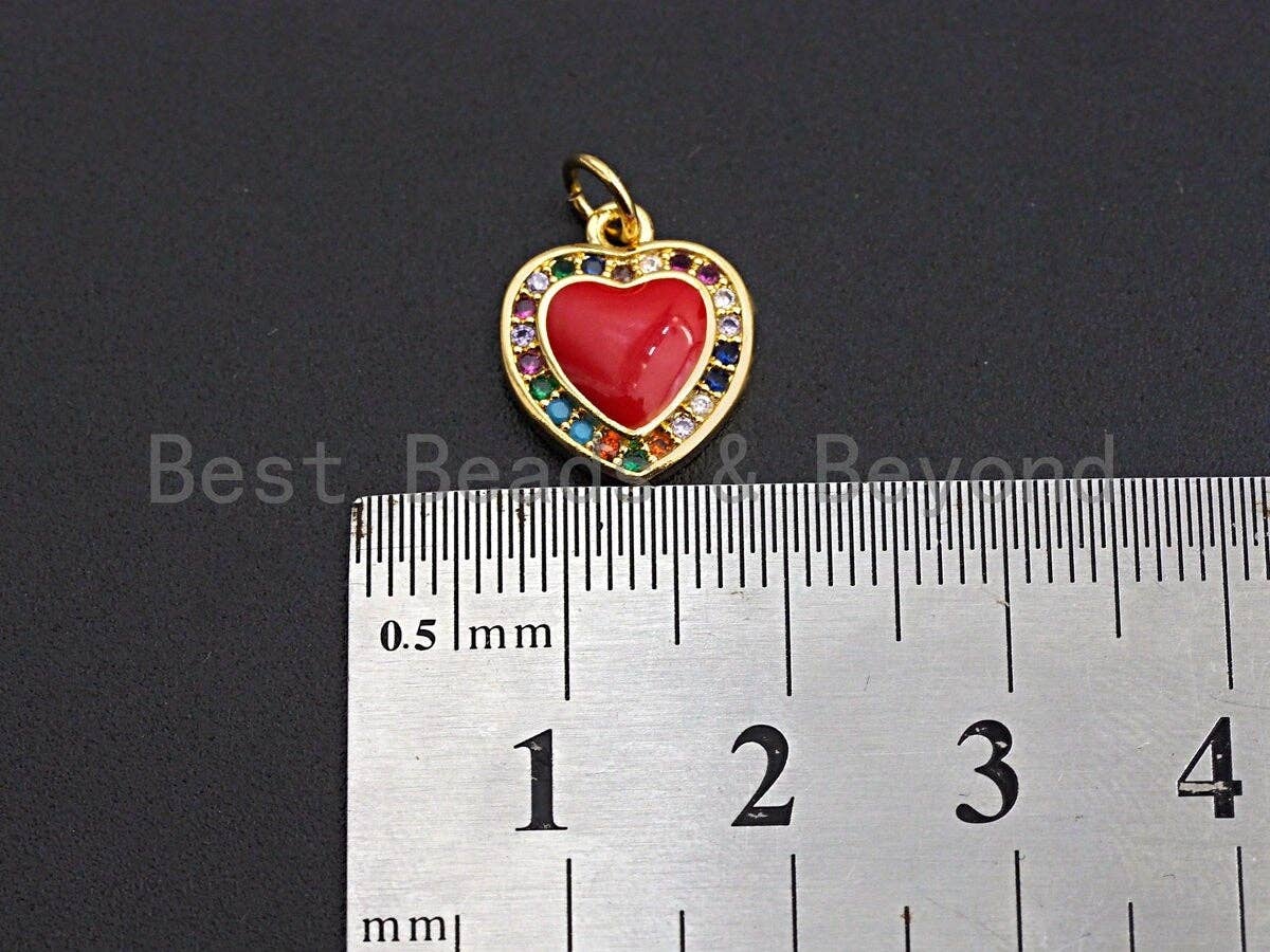 Enamel Colorful Heart With Colorful CZ Pendant,Cz Oil Drop pendant,Enamel pendant,Enamel Jewelry,12x14mm,sku#Z644