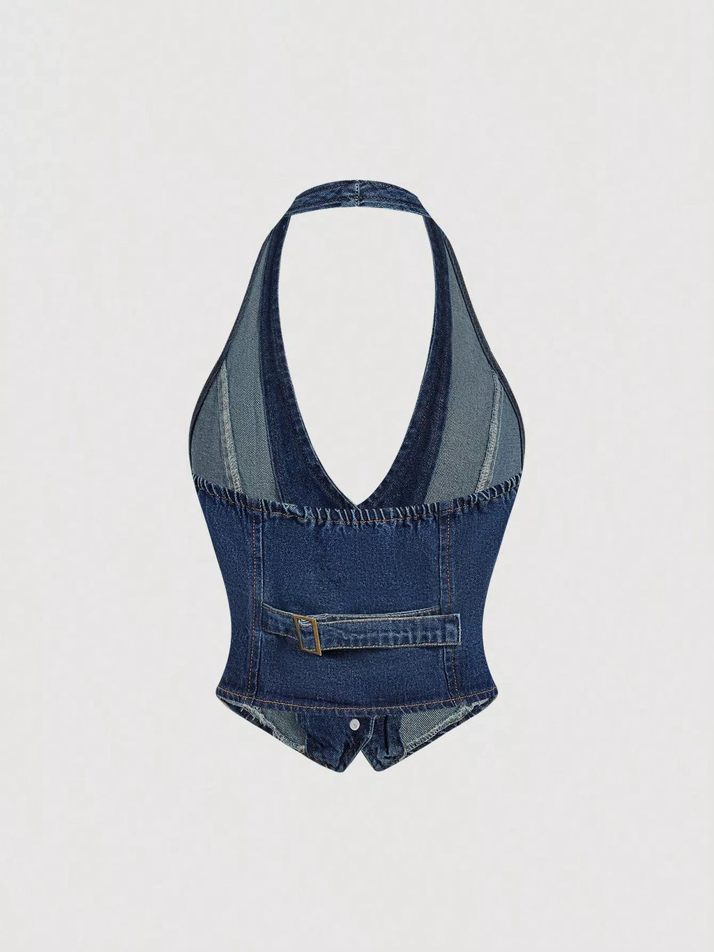 Halter Neck Denim Vest and Wide-Leg Jeans Set