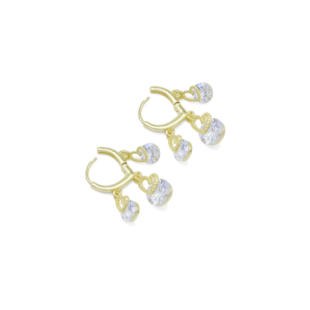 Clear Diamond CZ Dangle heart Earrings, Sku#LX447