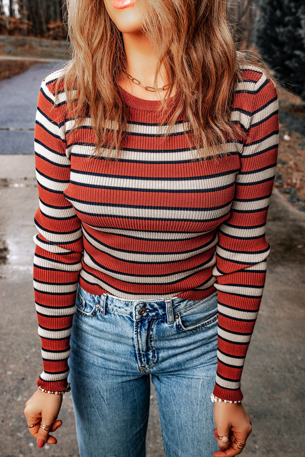 Martha Knit Slim Fit Top-Threaded Pear